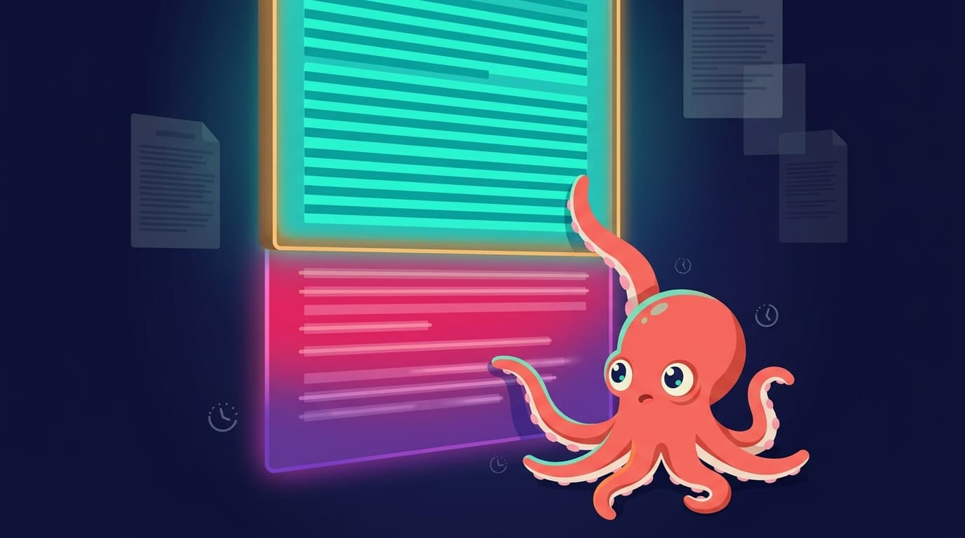 An octopus reading a policy document with dual tones