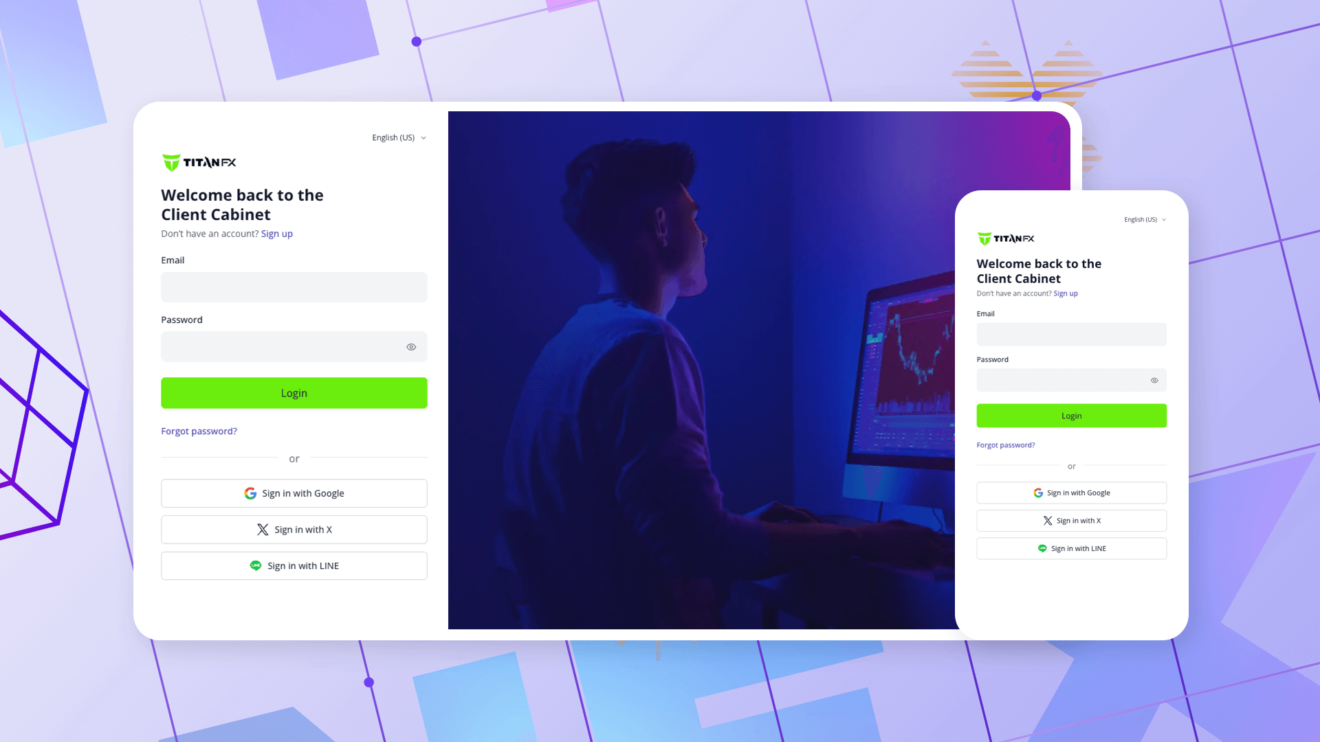 TitanFX Client Cabinet login interface showcasing modern design and responsive layout